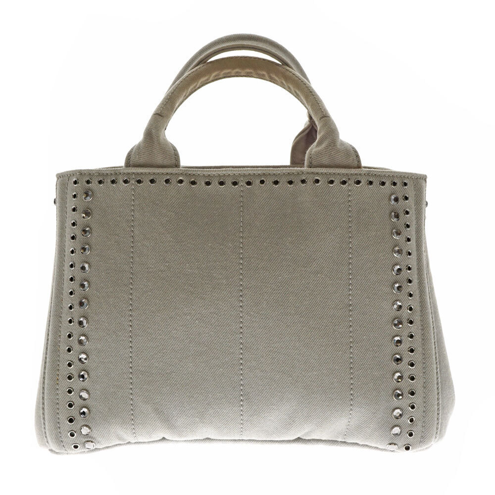 Prada Canapa Gray Bag Denim Beaded Handbag Perforated Tote